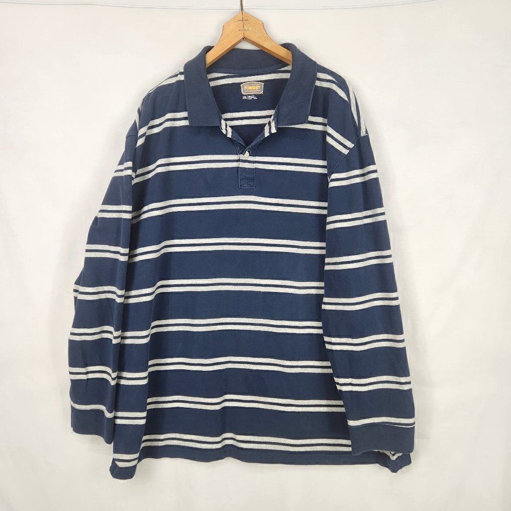 Foundry Mens Long Sleeve Polo Shirt Size 2XLT Blue Gray Stripes Cotton